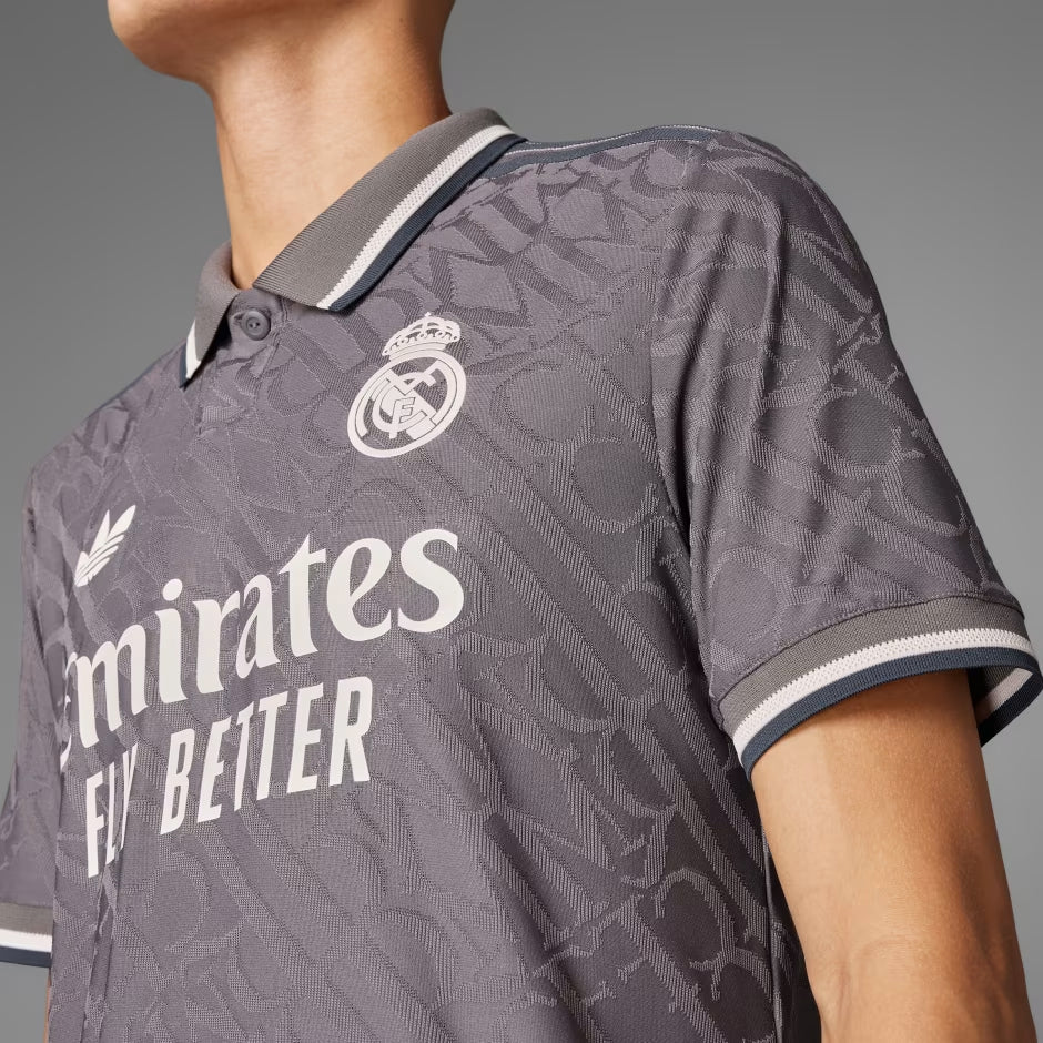 adidas Men's Real Madrid Authentic Third Jersey w/ Champions League Patches 24/25 (Charcoal)