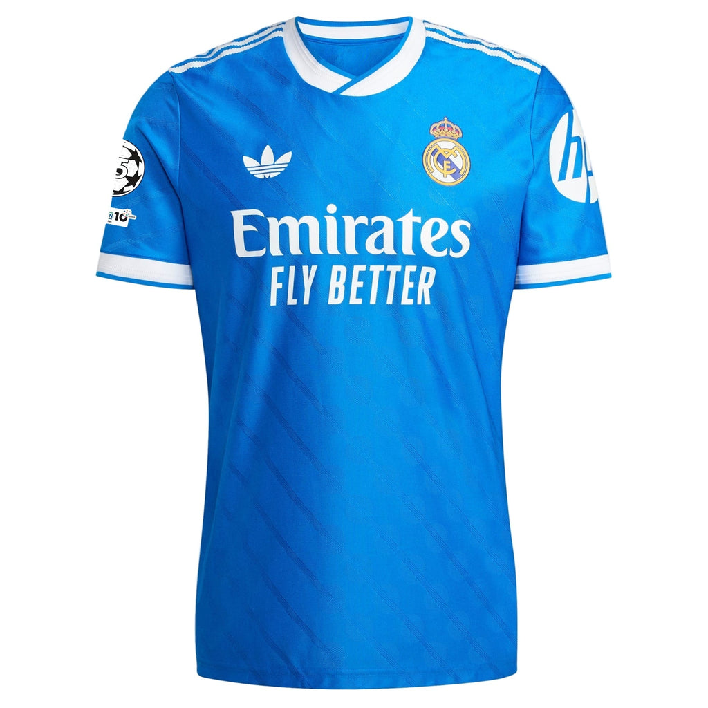 adidas Men's Gonzalo Real Madrid 25/26 Authentic Third Jersey w/ Champions League Patches (Blue)