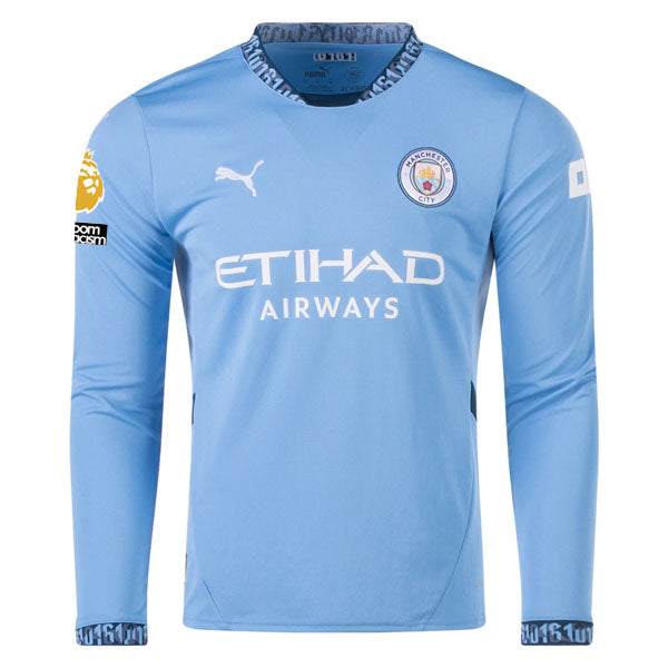 Puma Manchester City JoÅ¡ko Gvardiol Home Long Sleeve Jersey w/ EPL + No Room For Racism Patch 24/25 (Team Light/Marine Blue)