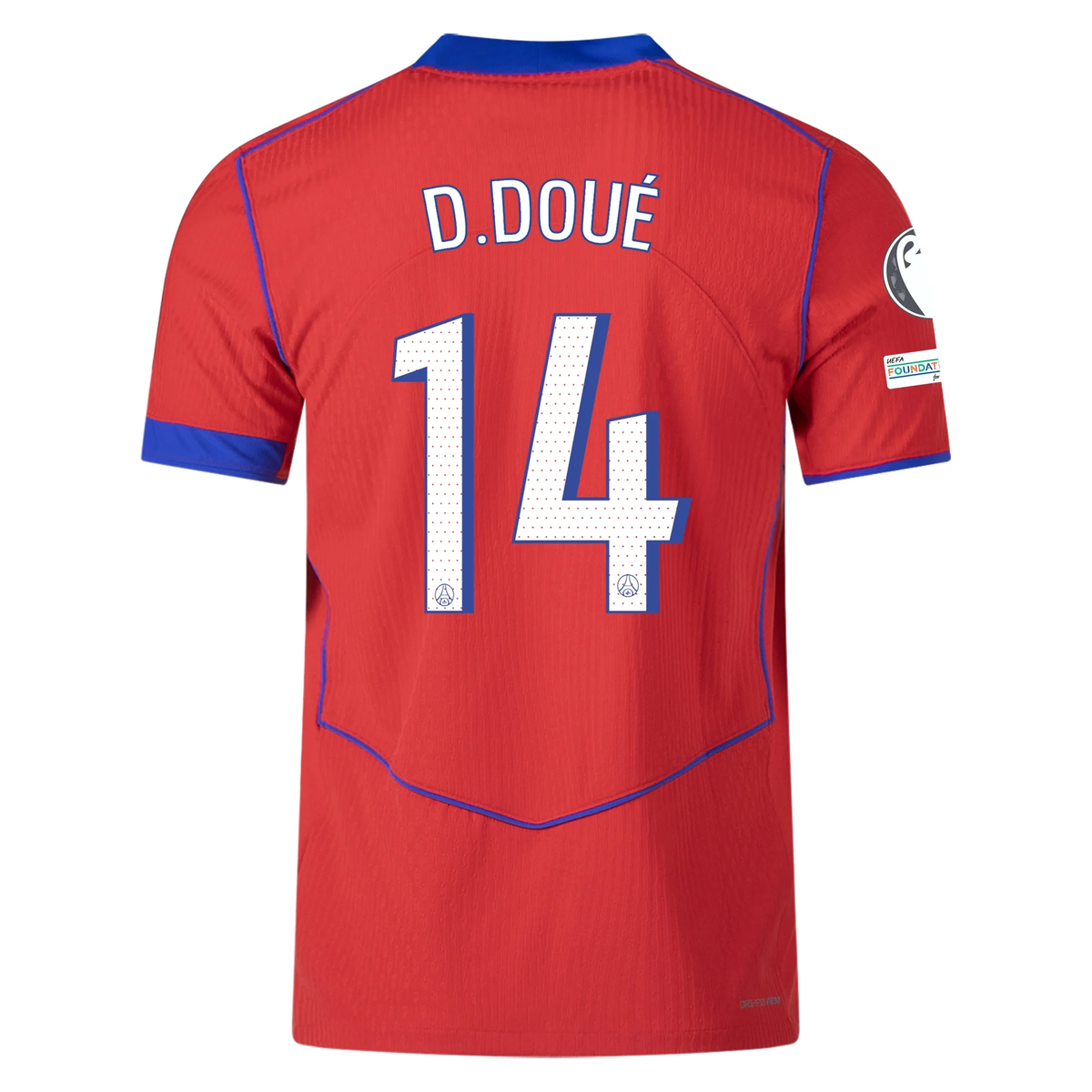 Nike Men's Paris Saint-Germain Authentic DÃ©sirÃ© DouÃ© Third Jersey w/ Champions League Patches 25/26 (Sport Red/Hyper Royal)