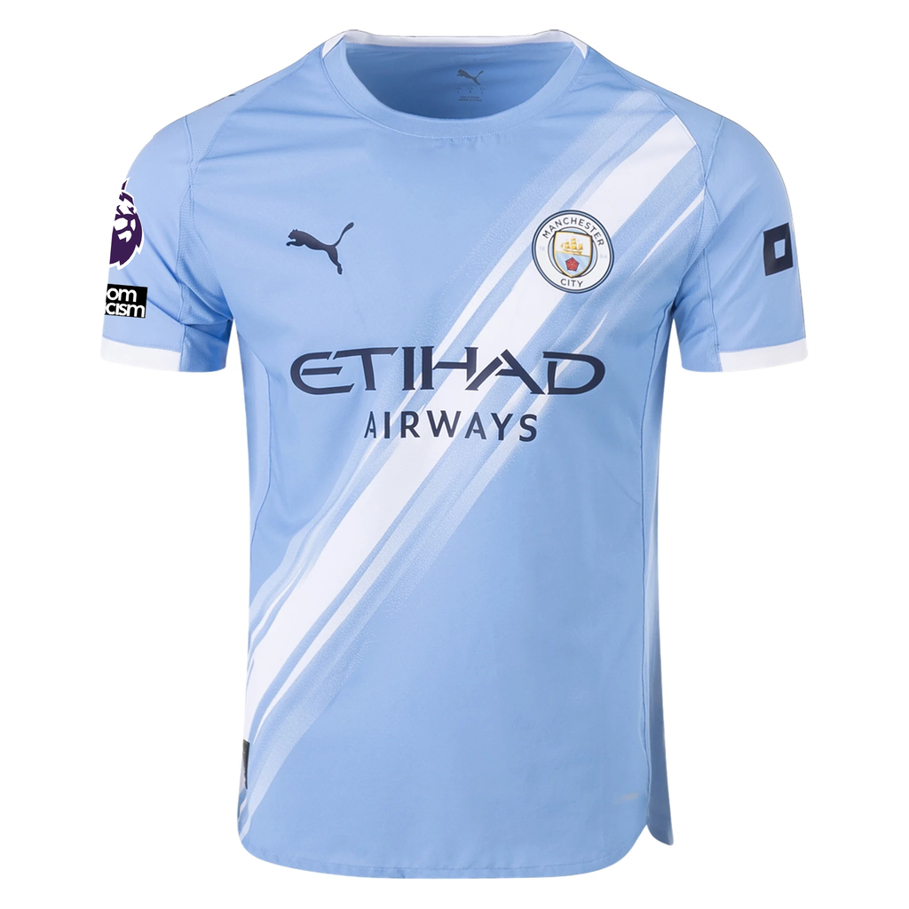Puma Manchester City Authentic Savinho Home Jersey w/ EPL + No Room For Racism Patches 25/26 (Team Light Blue/White)